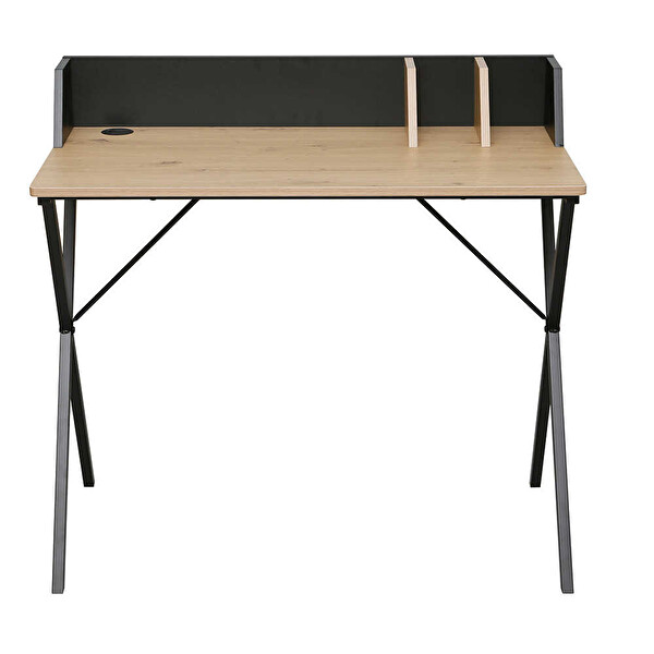 Adore Mobilya Retro Metal Ayaklı Bölmeli Çalışma Masası-Ceviz/Siyah 90x85x50 CM