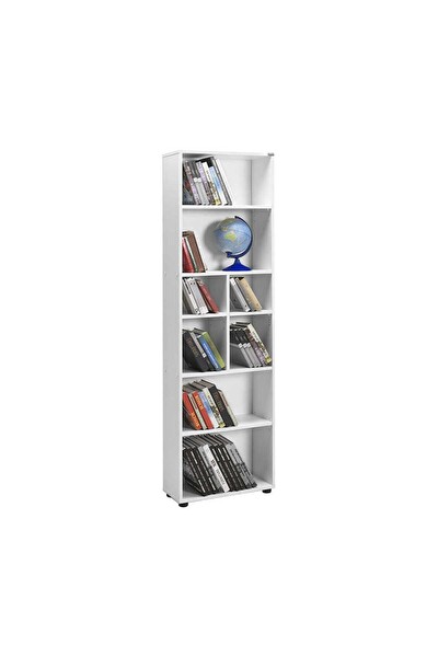 Adore Mobilya White 8 Bölmeli Kitaplık-Mat Beyaz 55x187x23 CM (GxYxD)
