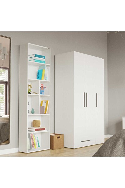 Adore Mobilya White 8 Bölmeli Kitaplık-Mat Beyaz 55x187x23 CM (GxYxD)