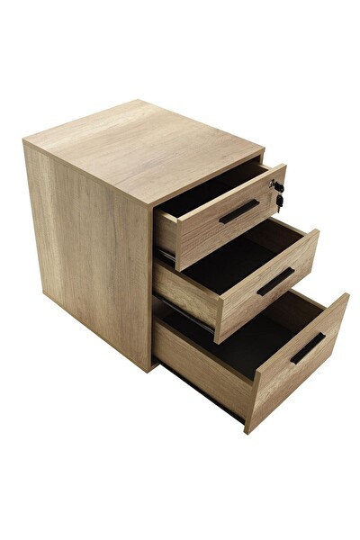 Adore Mobilya Newyork Kilitli Çekmeceli Keson-Açık Ceviz(Tori) 45x63x51 CM (GxYxD)