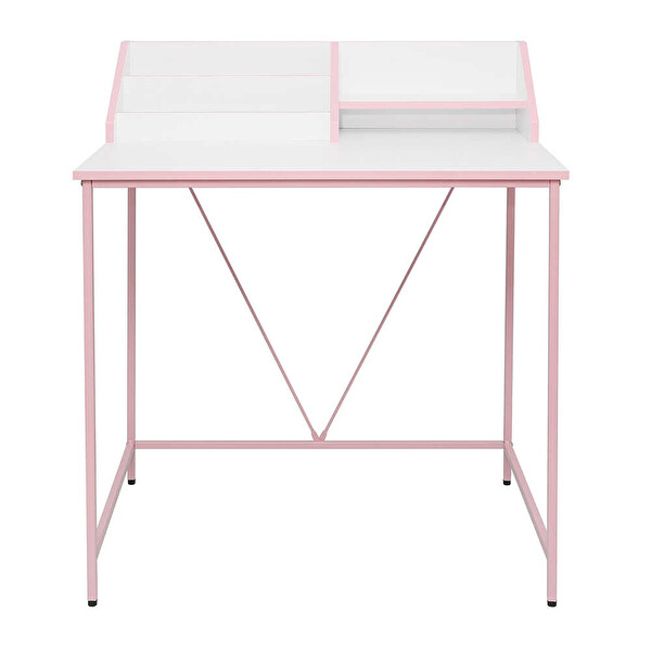 Adore Mobilya Retro Metal Ayaklı Bölmeli Çalışma Masası-Pembe/Beyaz 90x75x50 CM