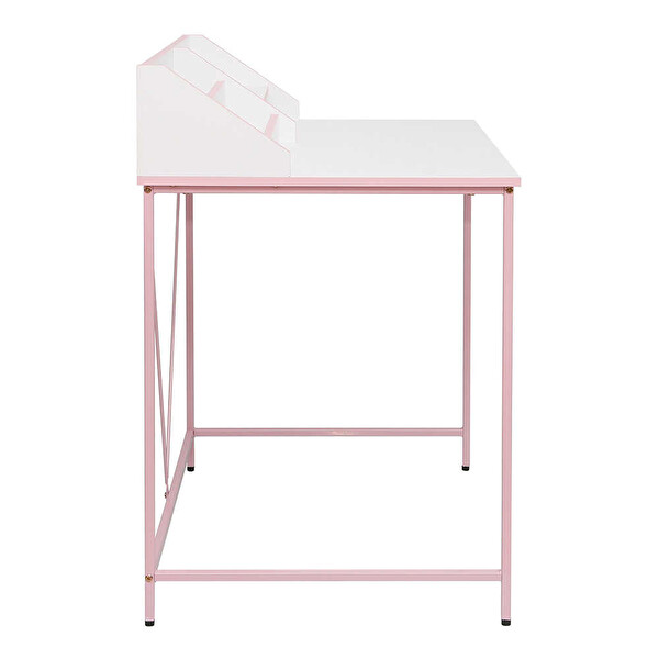 Adore Mobilya Retro Metal Ayaklı Bölmeli Çalışma Masası-Pembe/Beyaz 90x75x50 CM
