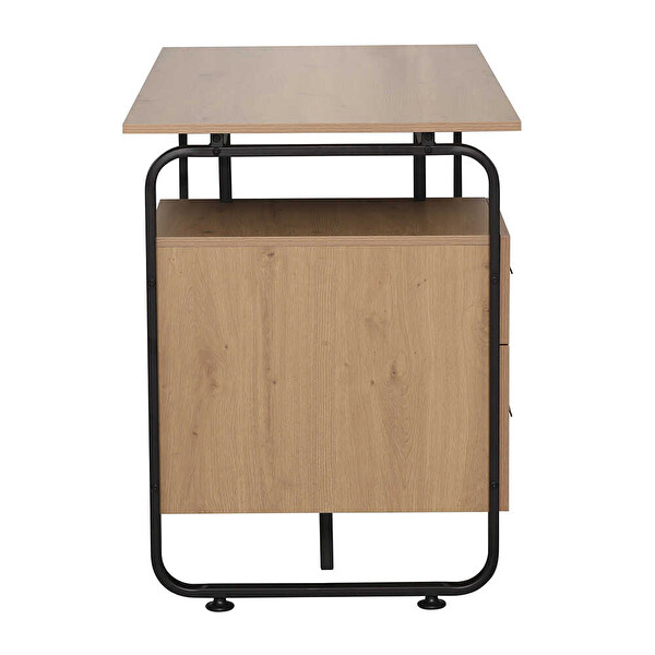 Adore Mobilya Retro 2 Çekmeceli Metal Ayaklı Çalışma Masası-Ceviz/Siyah 120x76x60 CM