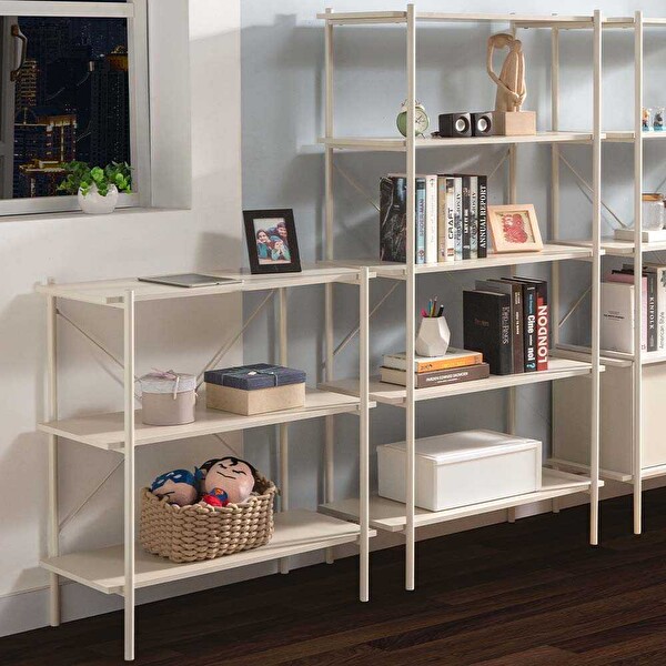 Adore Mobilya Retro 3 Raflı Metal Kitaplık-Vizon 80x92x40 CM