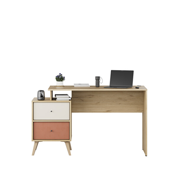 Adore Mobilya Tiffany 2 Çekmeceli Çalışma Masası-Florida Meşe/Karışık Renk 129x75x55 CM