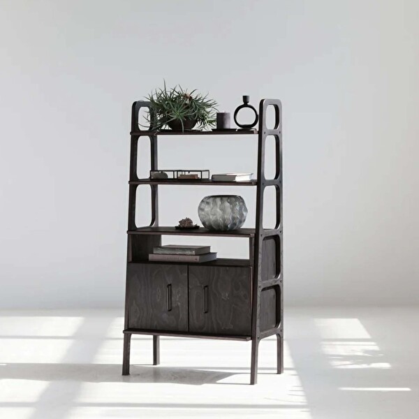 Woodesk Alba Masif Ahşap 140x75 Kitaplık ve Raf Ünitesi Siyah CPT4671-75