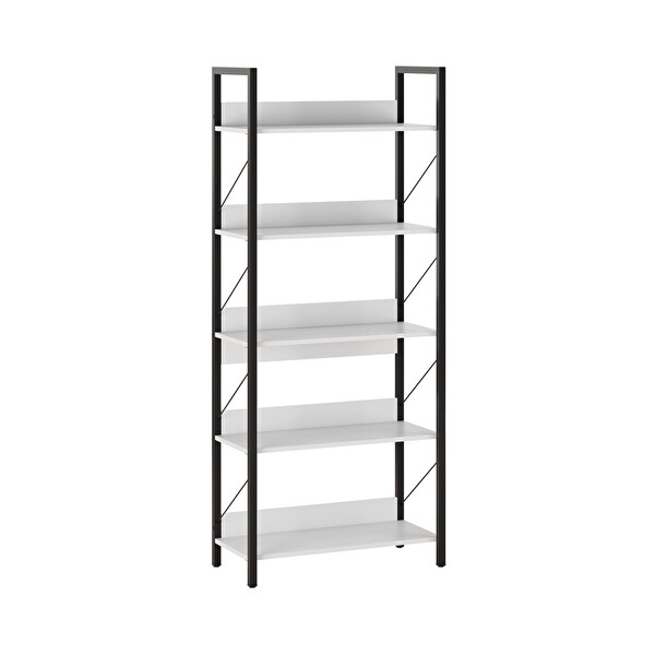Adore Mobilya Profile Kitaplık 5 Raflı Diamond Beyaz / Siyah 73x172x35 cm