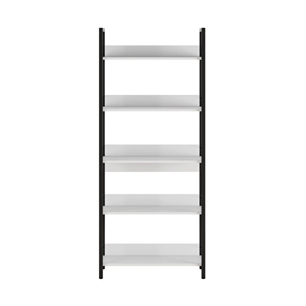 Adore Mobilya Profile Kitaplık 5 Raflı Diamond Beyaz / Siyah 73x172x35 cm