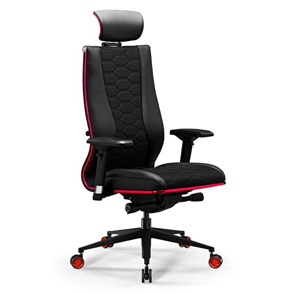 Metta Samurai Red Ergonomik Fileli ve Deri Oyuncu / Ofis Koltuğu - 2E2.3.7.B7 Kırmızı-Siyah
