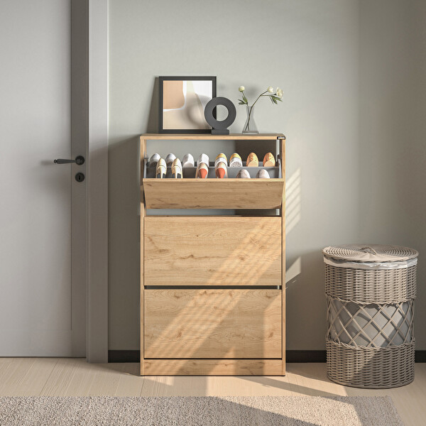 Adore Mobilya Flat Duo 3 Katlı Geniş Ayakkabılık - Florida Meşe 73x119x26 cm