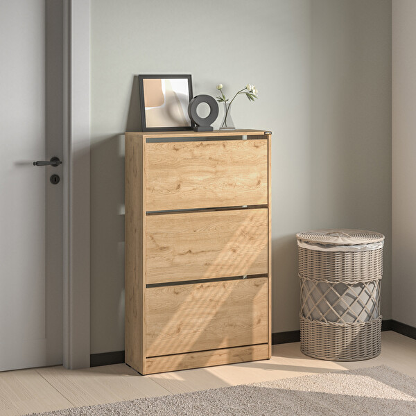 Adore Mobilya Flat Duo 3 Katlı Geniş Ayakkabılık - Florida Meşe 73x119x26 cm