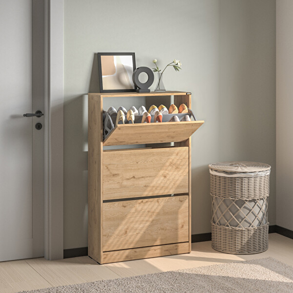 Adore Mobilya Flat Duo 3 Katlı Geniş Ayakkabılık - Florida Meşe 73x119x26 cm