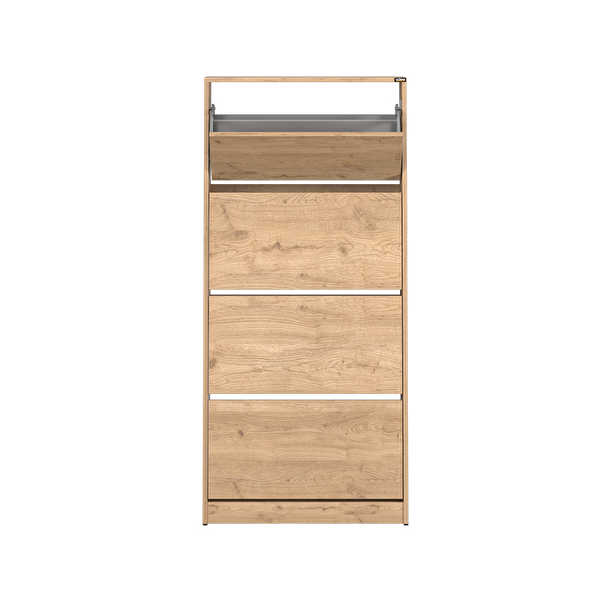 Adore Mobilya Flat Duo 4 Katlı Geniş Ayakkabılık - Florida Meşe 73x157x26 cm