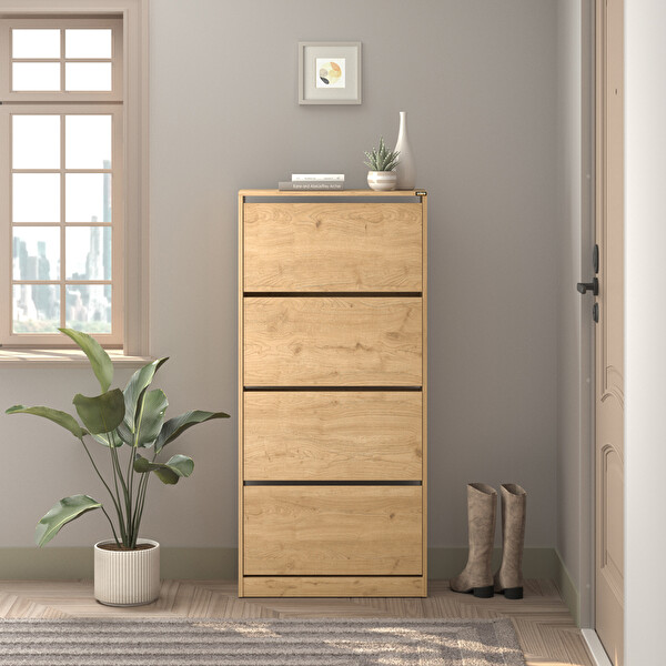 Adore Mobilya Flat Duo 4 Katlı Geniş Ayakkabılık - Florida Meşe 73x157x26 cm