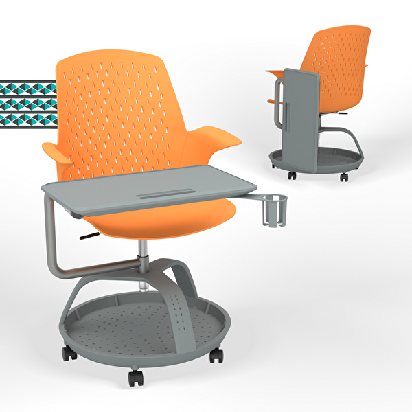 Karr Office Sona 360 Yazı Tablalı Mobil Eğitim Sandalyesi Turuncu