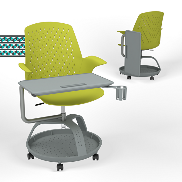 Karr Office Sona 360 Yazı Tablalı Mobil Eğitim Sandalyesi Yeşil