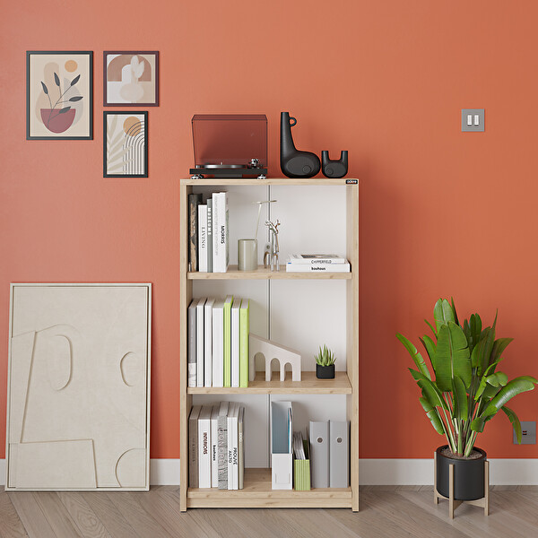 Adore Mobilya 3 Raflı Kitaplık - Florida Meşe 58x106x23 cm