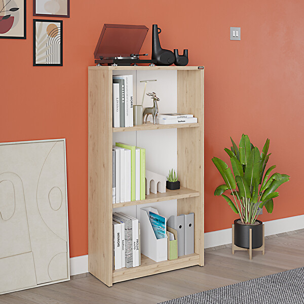 Adore Mobilya 3 Raflı Kitaplık - Florida Meşe 58x106x23 cm