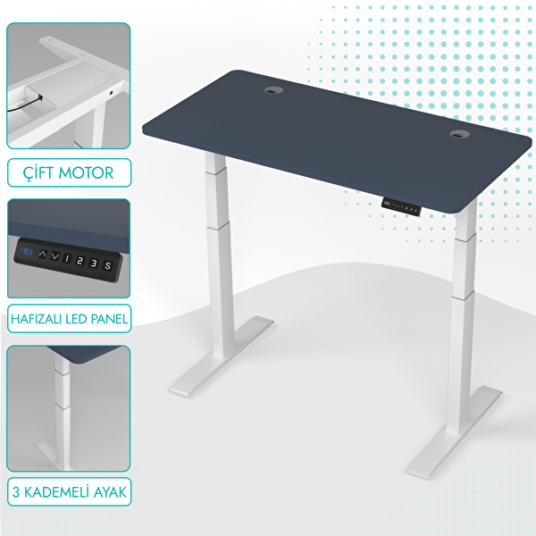 Karr Office O-Flex Duo Çift Motorlu Elektrikli Yükseklik Ayarlı Masa - 140x70 - Pasifik Mavi