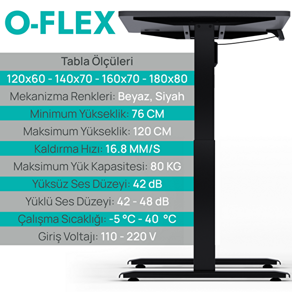 Karr Office O-Flex Tek Motorlu Elektrikli Yükseklik Ayarlı Masa - 140x70 - Pasifik Mavi