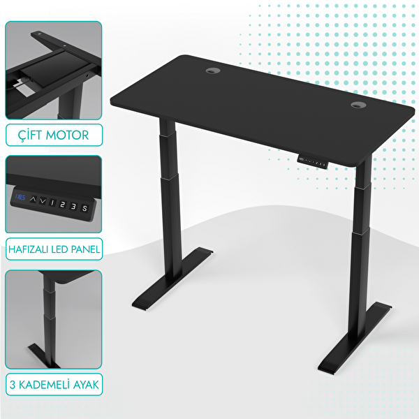 Karr Office O-Flex Duo Çift Motorlu Elektrikli Yükseklik Ayarlı Masa - 160x80 - Siyah