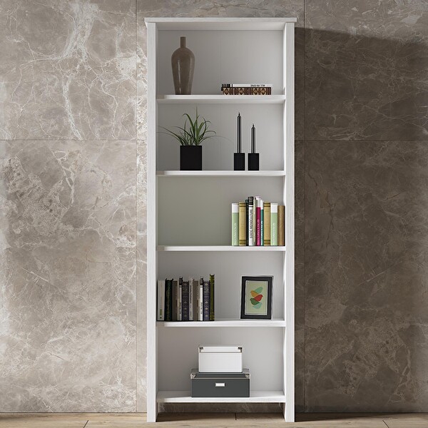 Wood'n Love Venezia Premium Ahşap Ayaklı 5 Raflı Kitaplık - Wood Beyaz