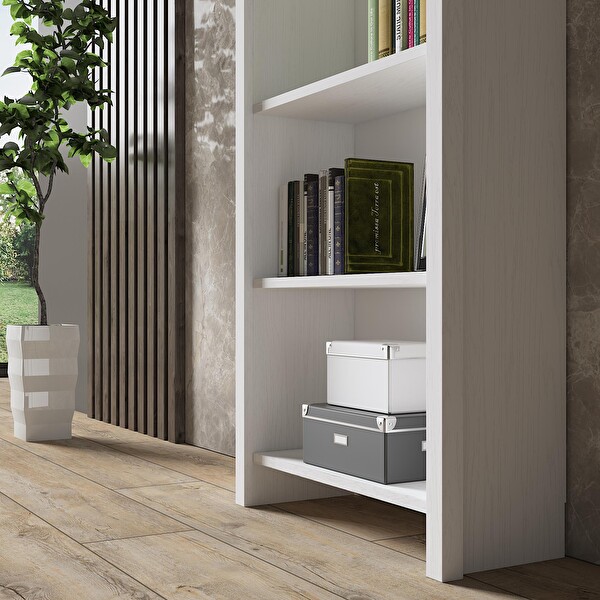 Wood'n Love Venezia Premium Ahşap Ayaklı 5 Raflı Kitaplık - Wood Beyaz