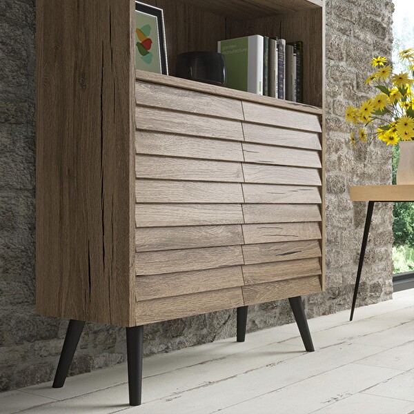 Wood'n Love Della Premium 6 Raflı 2 Kapaklı Panjur Desenli Kitaplık - Minifiks - Pera Siyah