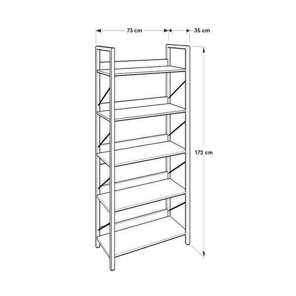 Adore Mobilya Profile 5 Raflı Kitaplık - Retro Ceviz 73x172x35 CM