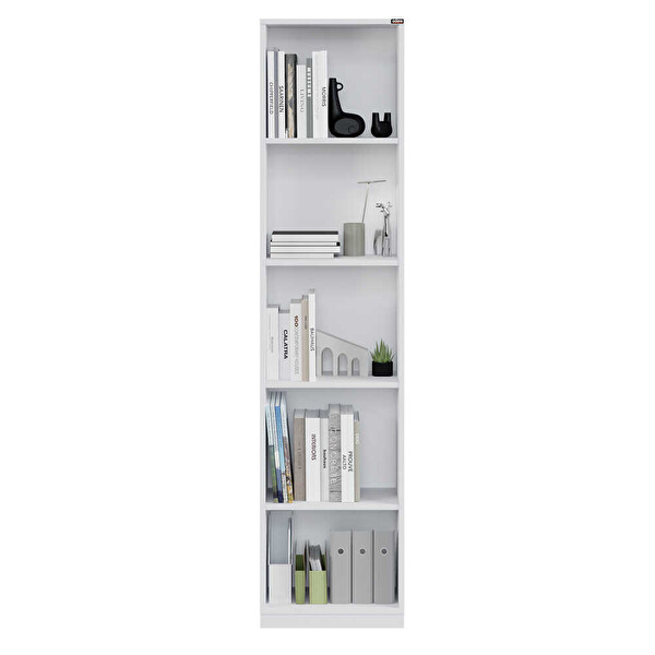 Adore Mobilya Modern 5 Raflı Kitaplık - Beyaz 43x182x26 CM