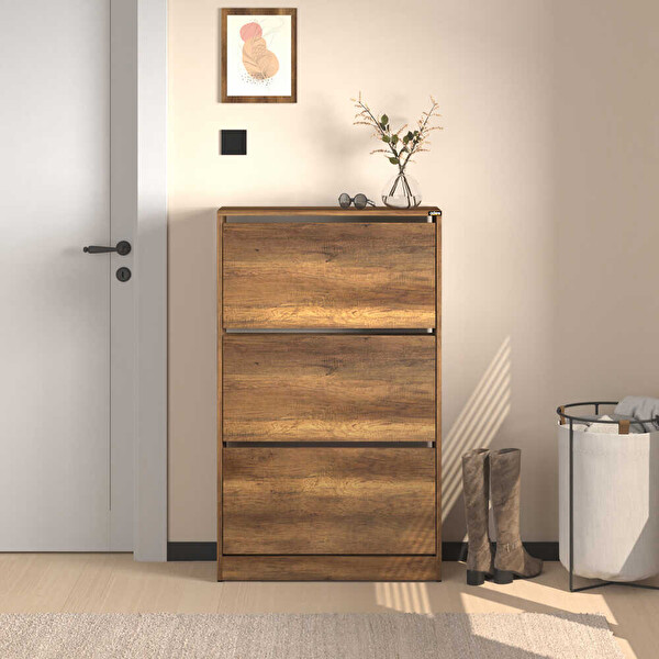Adore Mobilya Flat Duo 3 Katlı Geniş Ayakkabılık - Oslo Ceviz 73x119x26 CM