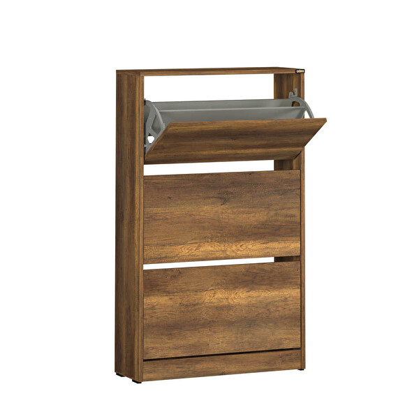 Adore Mobilya Flat Duo 3 Katlı Geniş Ayakkabılık - Oslo Ceviz 73x119x26 CM