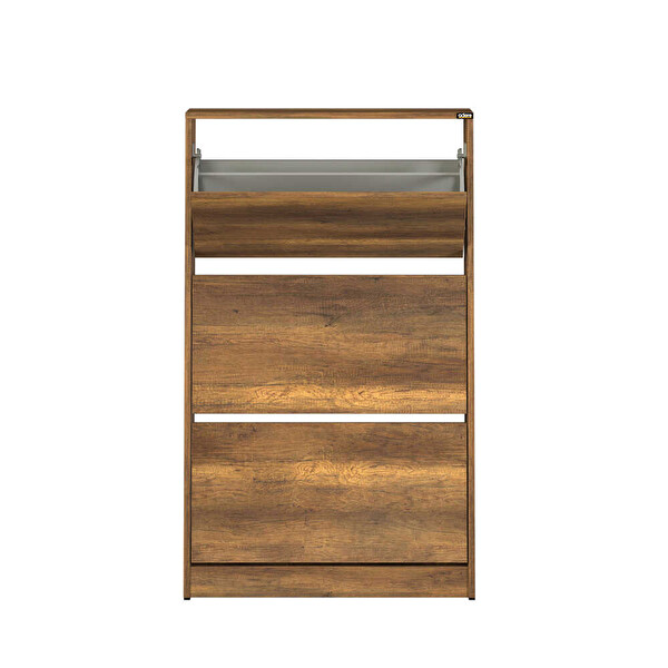 Adore Mobilya Flat Duo 3 Katlı Geniş Ayakkabılık - Oslo Ceviz 73x119x26 CM