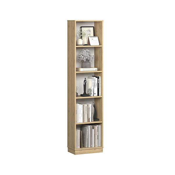 Adore Mobilya Modern 5 Raflı Kitaplık - Florida Meşe 43x182x26 CM
