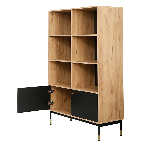 Adore Mobilya Madrid 6 Bölmeli - Çekmeceli Kitaplık - Büfe Ceviz-Siyah 110x40x154.5 CM