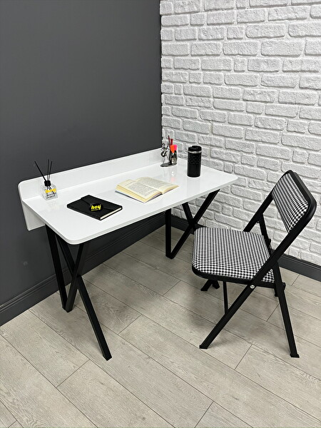 Hey Modüler Mobilya Buse Çalışma Ofis Bilgisayar Masası - Katlanır Sandalyeli 103 CM Metal Siyah Ayak