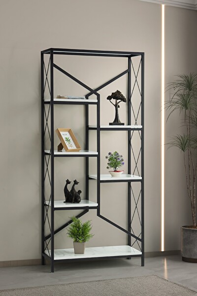 Sweet Home Vega Metal Kitaplık 6 Raflı Ev Ofis Rafı Dosya Kitap Rafı Cappicino