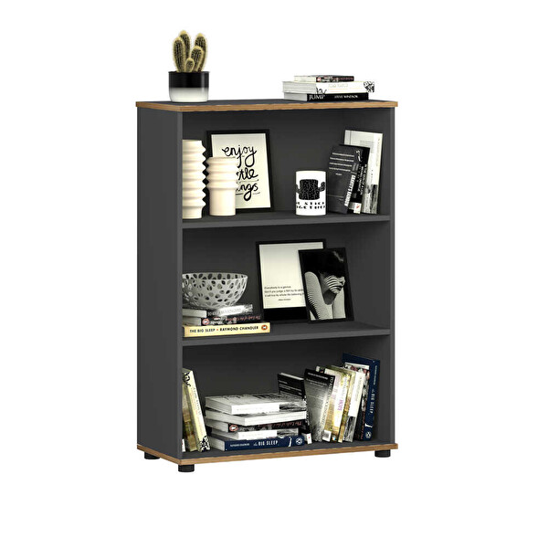 Adore Mobilya Rio Antrasit - Kontra 72 x 109 x 34 CM 3 Raflı Kitaplık