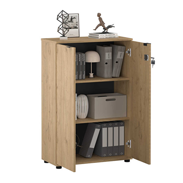 Adore Mobilya Rio 3 Raflı Kapaklı Kitaplık - Florida Meşe 72x109x34 CM