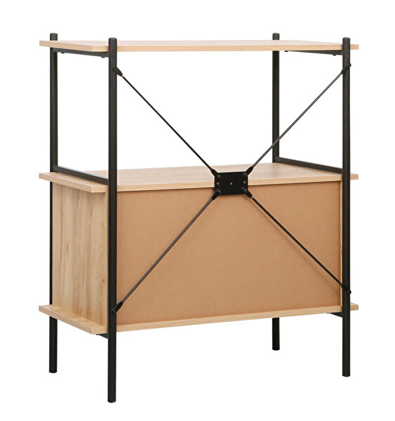 Adore Mobilya Retro 2 Raflı Sürgü Kapaklı Metal Kitaplık - Ceviz-Siyah 80x92x40 CM