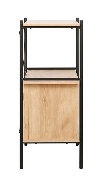 Adore Mobilya Retro 2 Raflı Sürgü Kapaklı Metal Kitaplık - Ceviz-Siyah 80x92x40 CM