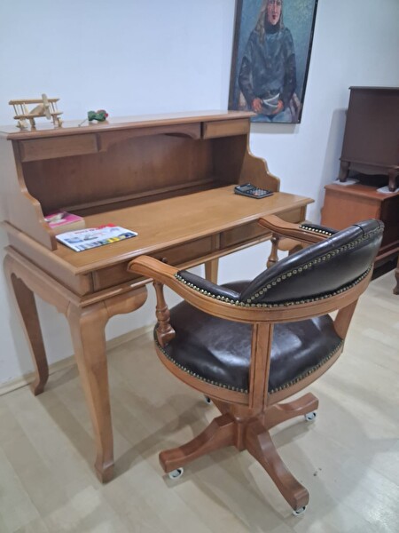 Bengi Ankara Mobilya İlham 90635 Döner Sandalye Klasik Ceviz Çalışma Masası