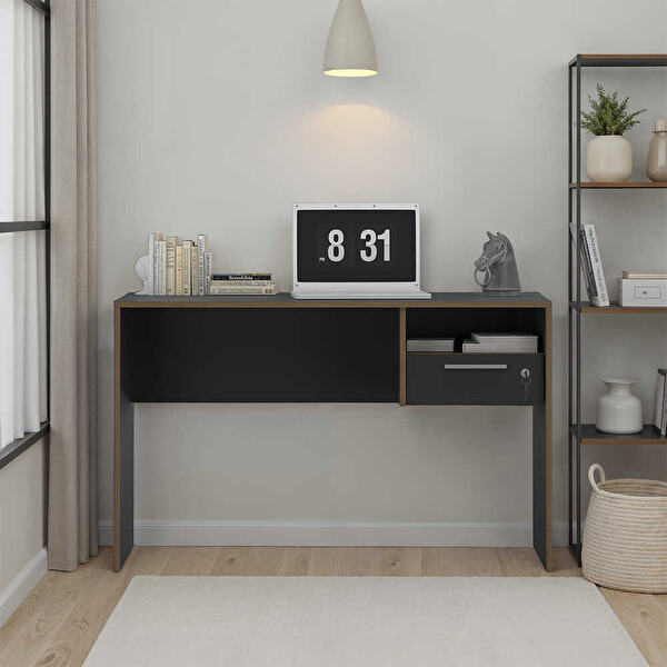 Adore Mobilya Concept Kilitli Çekmeceli Çalışma Masası - Antrasit-Kontra 120x75x60 CM