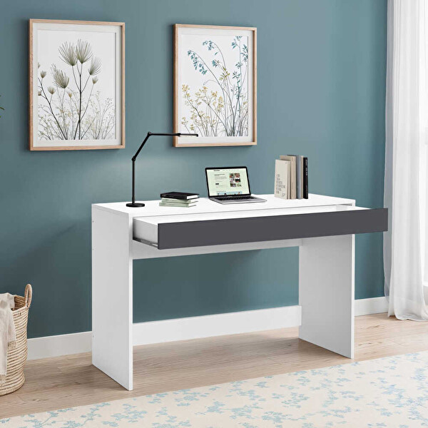 Adore Mobilya Vera Çekmeceli Beyaz Antrasit 110x75x42 CM GxYxD Çalışma Masası