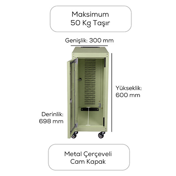 Alfafonet Ziglat 600 Serisi IP20 Montajlı Cam Kapaklı Tekerlekli Keson Kabin Yeşil