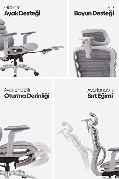 Karr Office Rosso Ergonomik Çalışma Koltuğu Gri