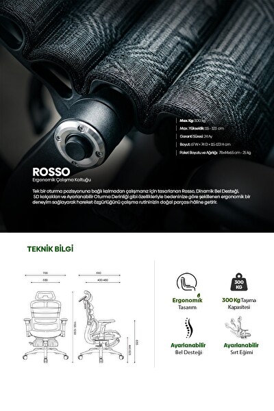 Karr Office Rosso Ergonomik Çalışma Koltuğu Gri