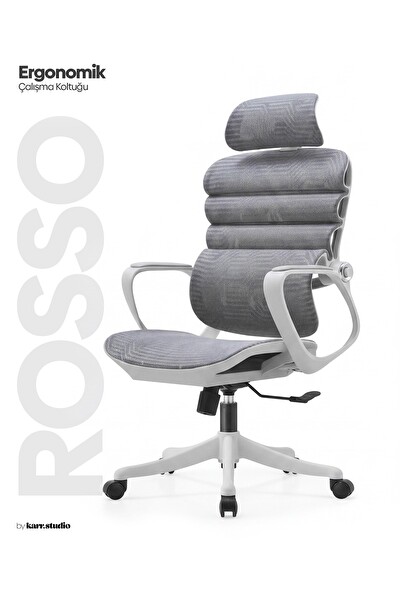 Karr Office Rosso Ergonomik Çalışma Koltuğu Sabit Kolçak Gri