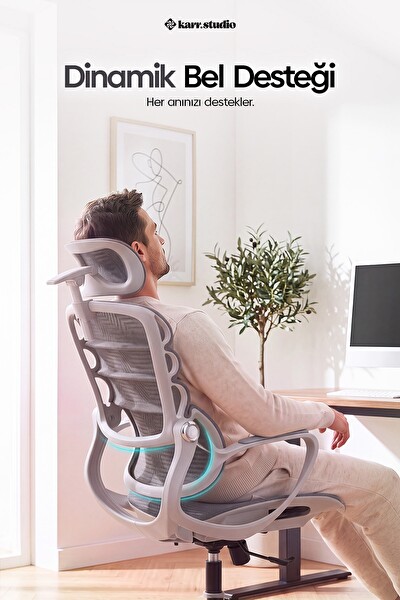 Karr Office Rosso Ergonomik Çalışma Koltuğu Sabit Kolçak Gri