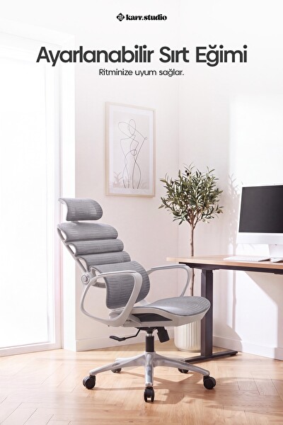 Karr Office Rosso Ergonomik Çalışma Koltuğu Sabit Kolçak Gri
